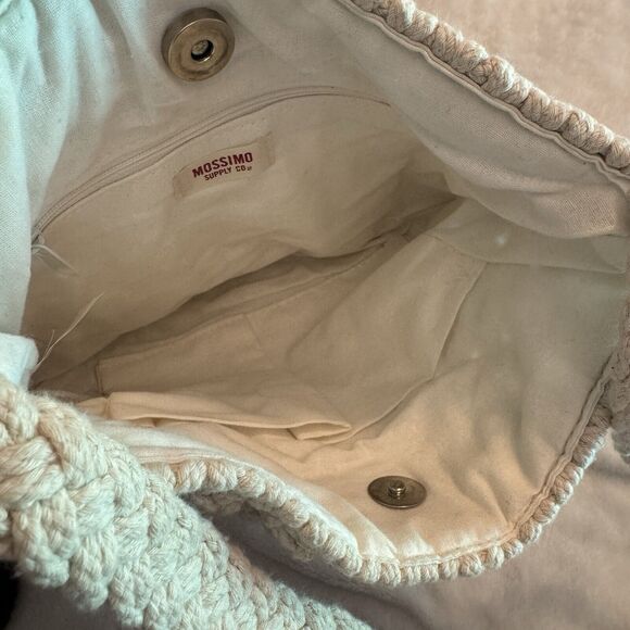 Mossimo Macrame Crochet Ivory Fringe Crossbody Bag Purse Hippie Boho Off White - Picture 4 of 6